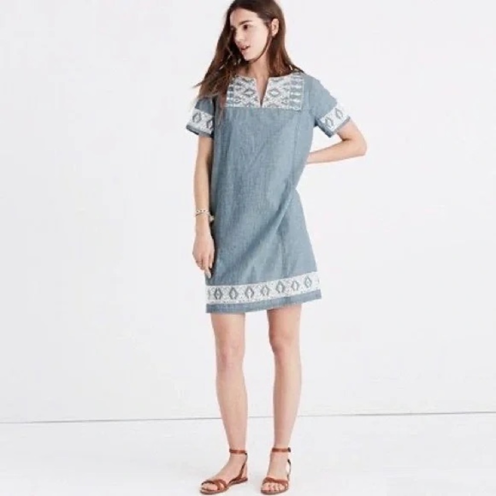 Madewell Sunstitch Chambray Embroidered Shift Dress